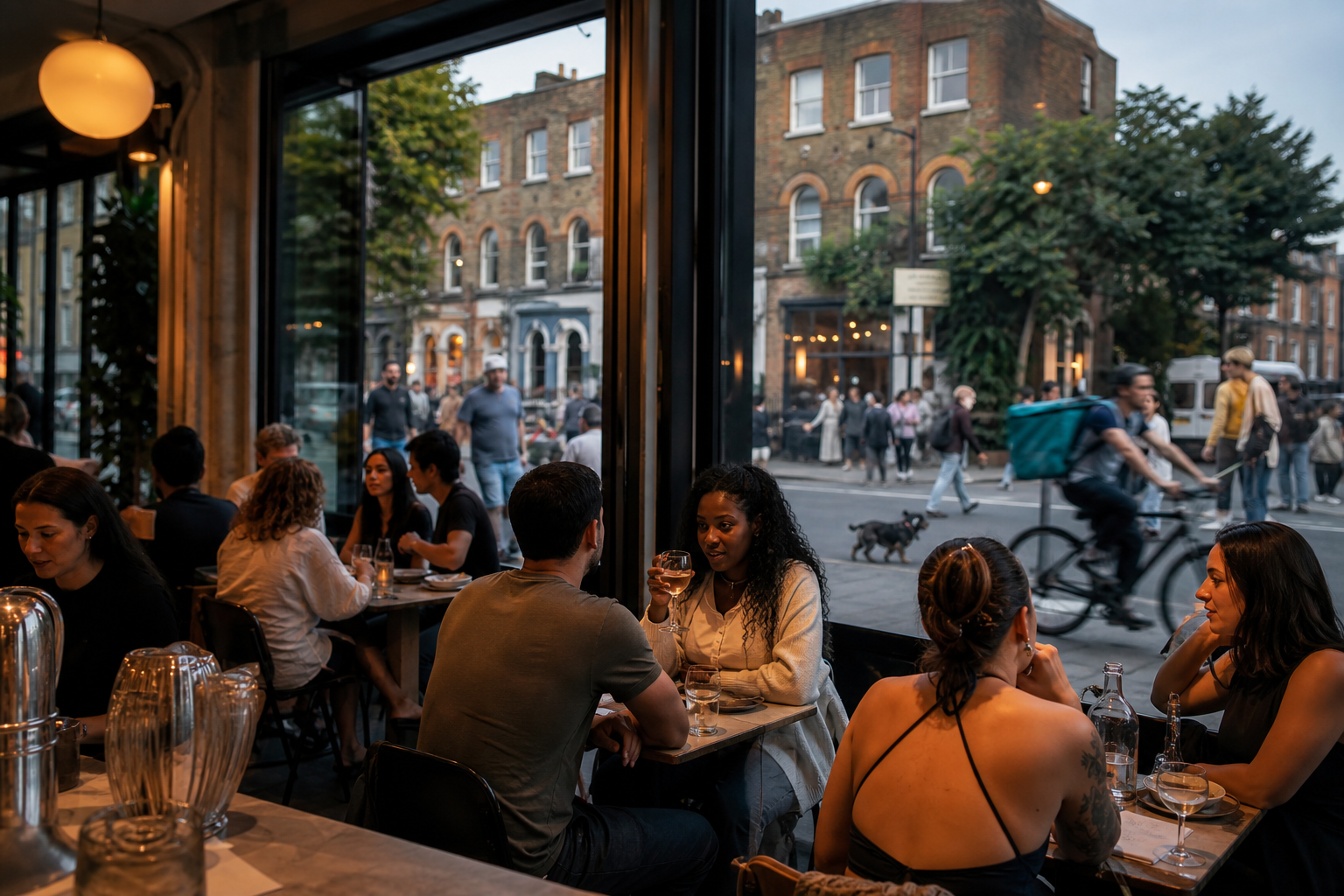 Busy London Restaurant at Dusk