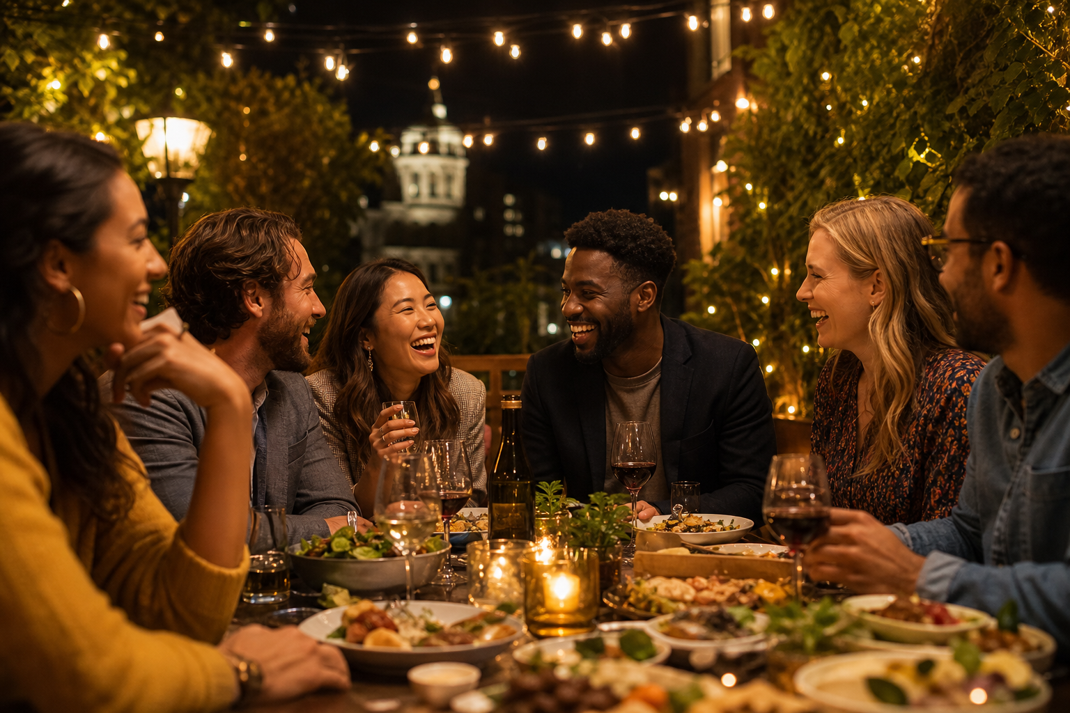 Social Dining with Friends at Nightlife Venue