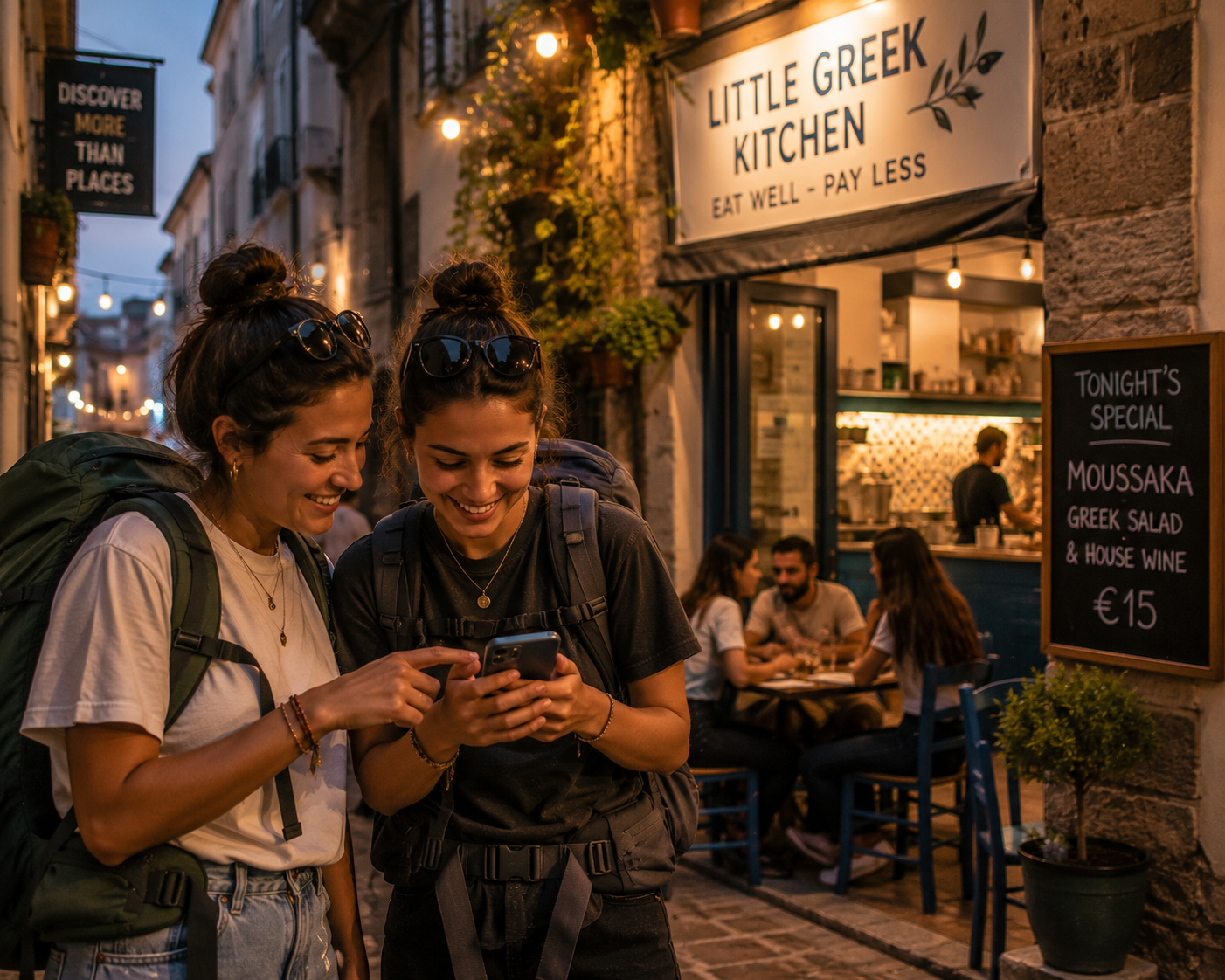 Budget travellers finding Greek taverna