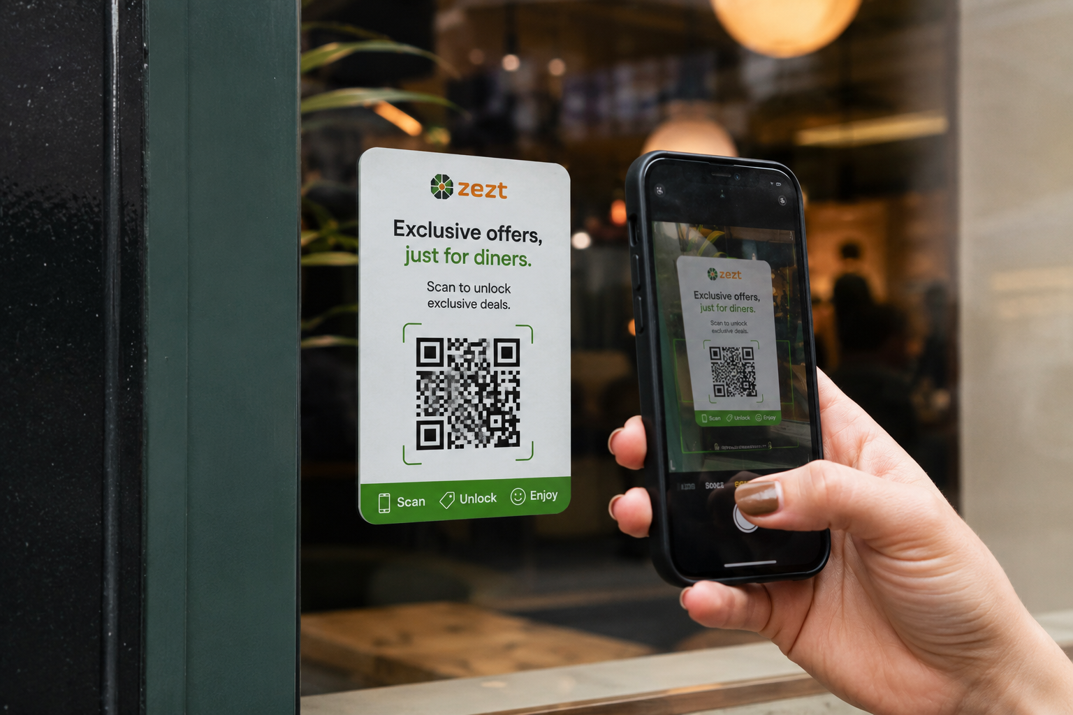 Exclusive offers for diners window QR code