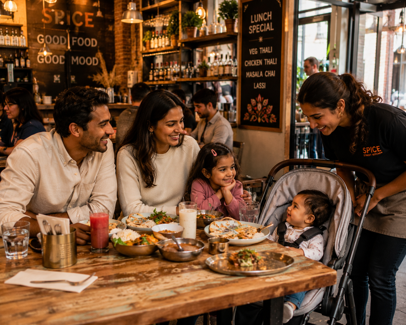 Family meal at Indian street food diner