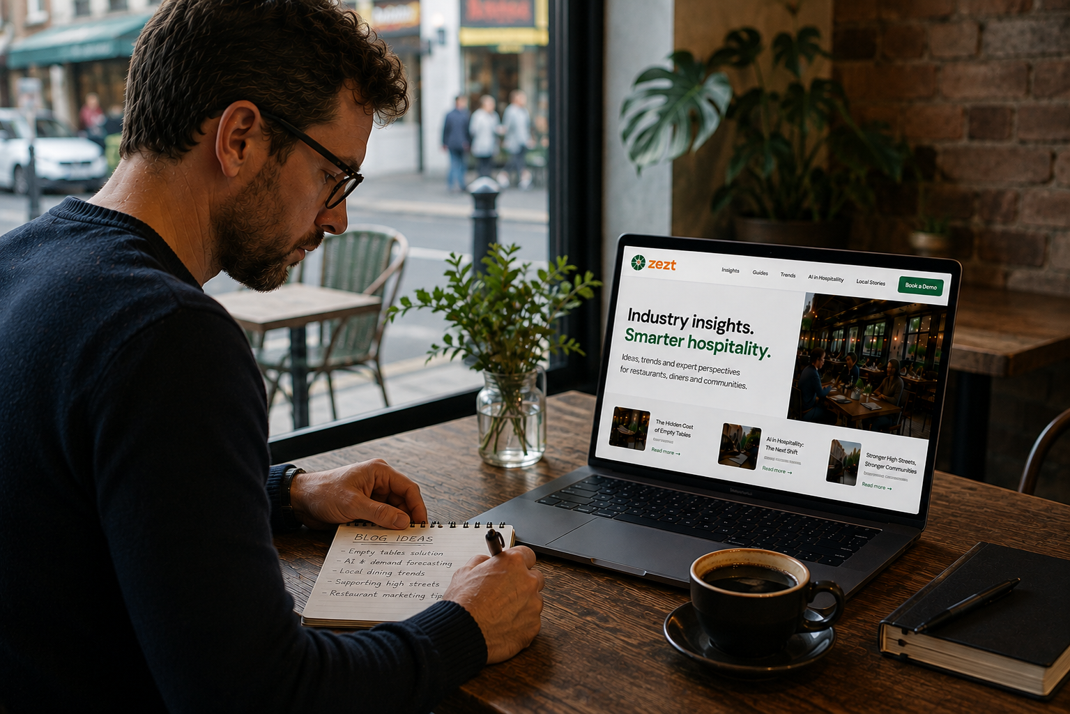 Focused Café Workspace with Hospitality Insights