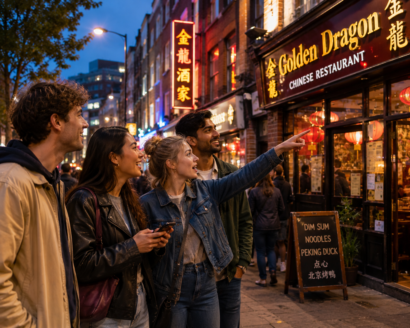 Group young people found Chinese restaurant