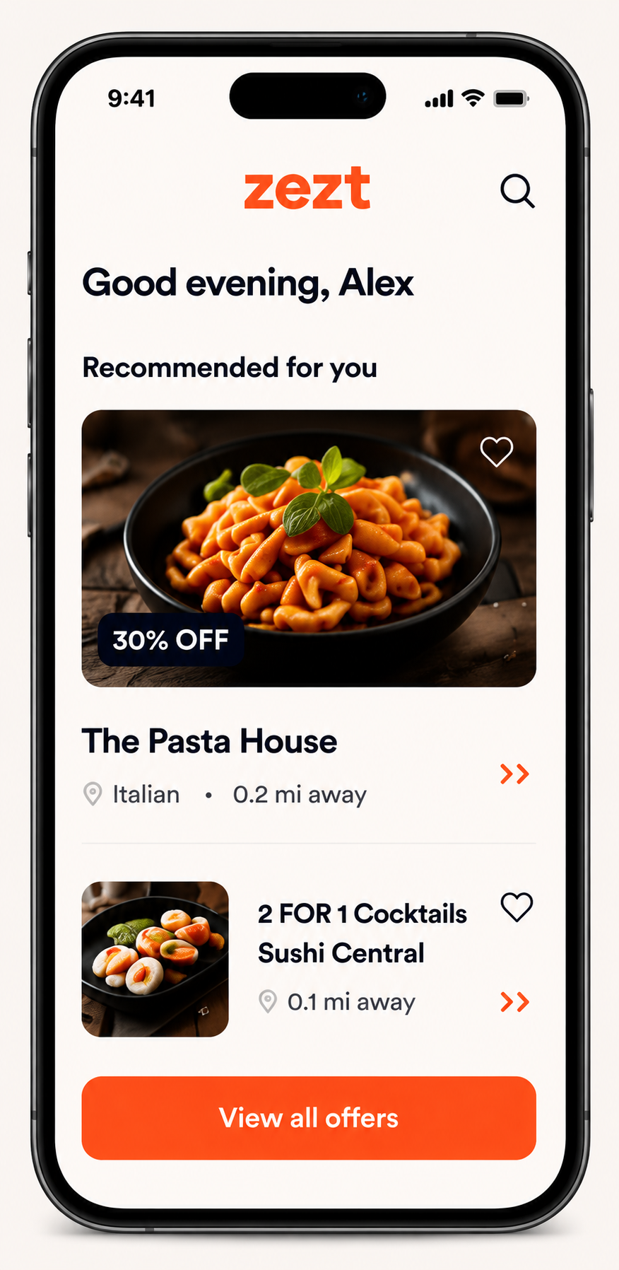 Personalised offer screen zezt app